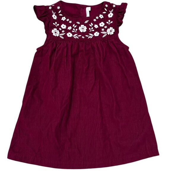 JoJo Maman Bebe Flutter Sleeve Burgundy Dress White Embroidery Size 18-24M - Picture 1 of 4